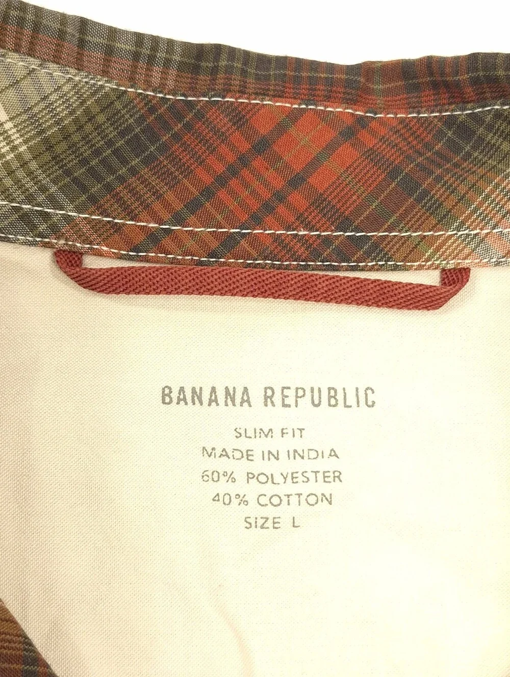 Banana Republic Mens Plaid Pearl Snap Button-Up Long Sleeve Shirt Slim Fit Large